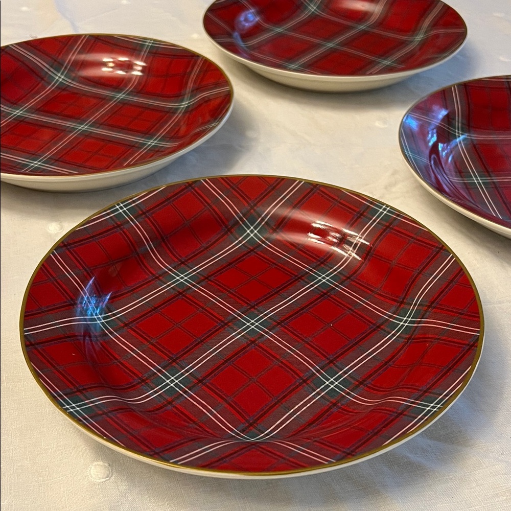 Williams Sonoma Red Tartan Plaid Salad Plate NWOT